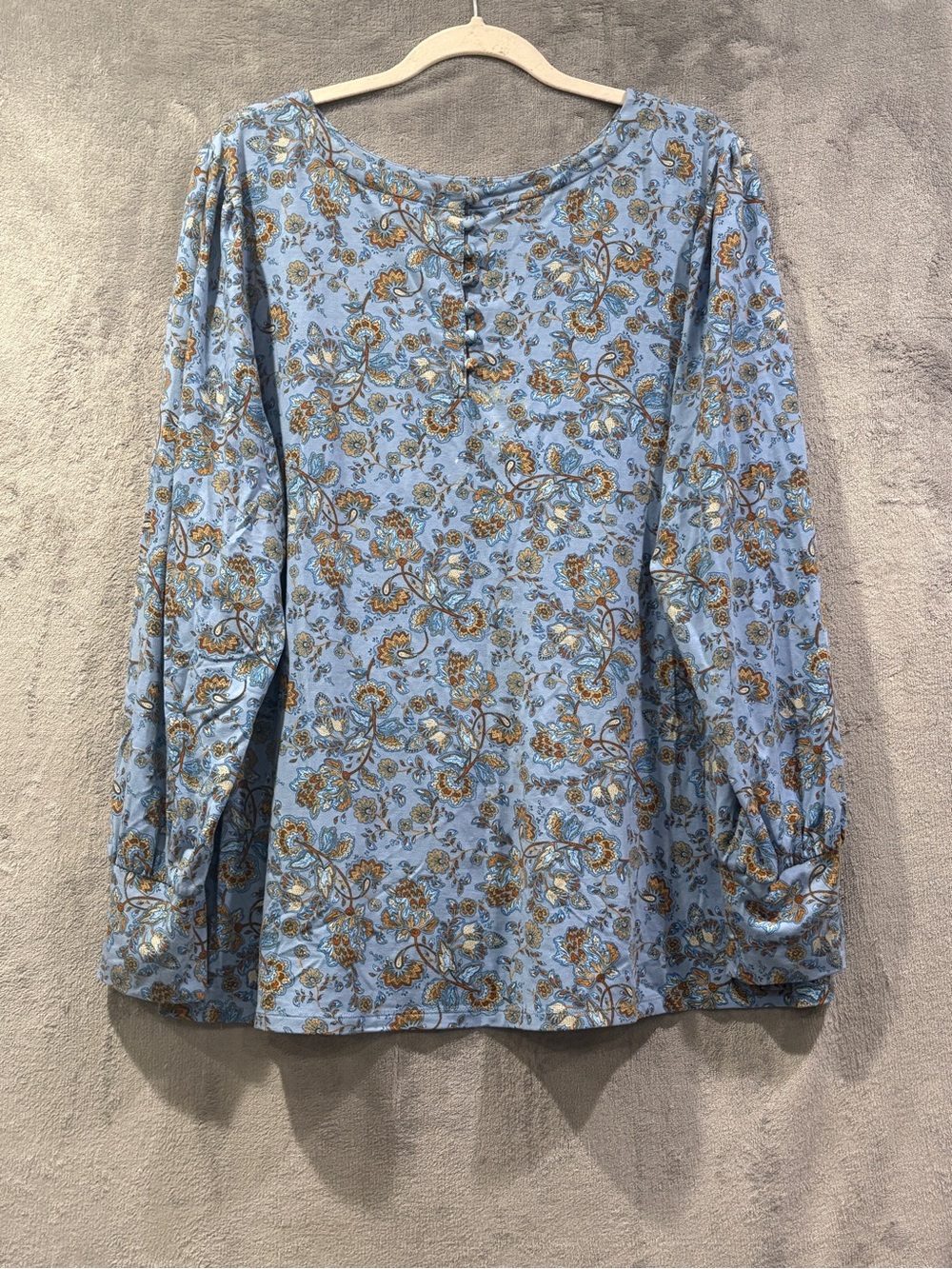 J Jill Womens 2X Boho Paisley Blue Top Long Sleeve Stretch Flowy Cottagecore